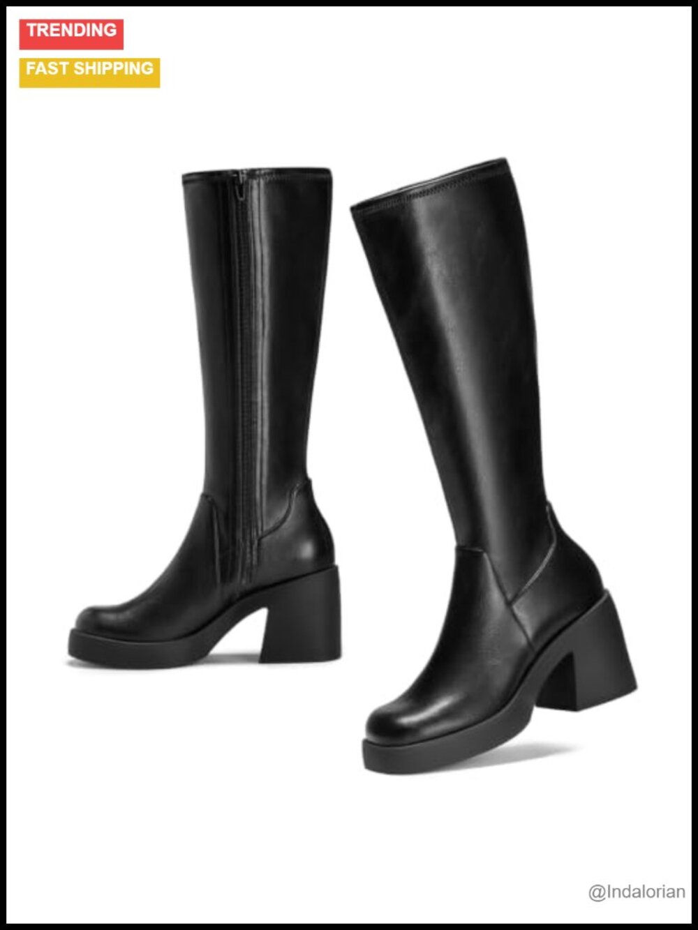 Knee High Boots Square Toe Platform Chunky Block Heel